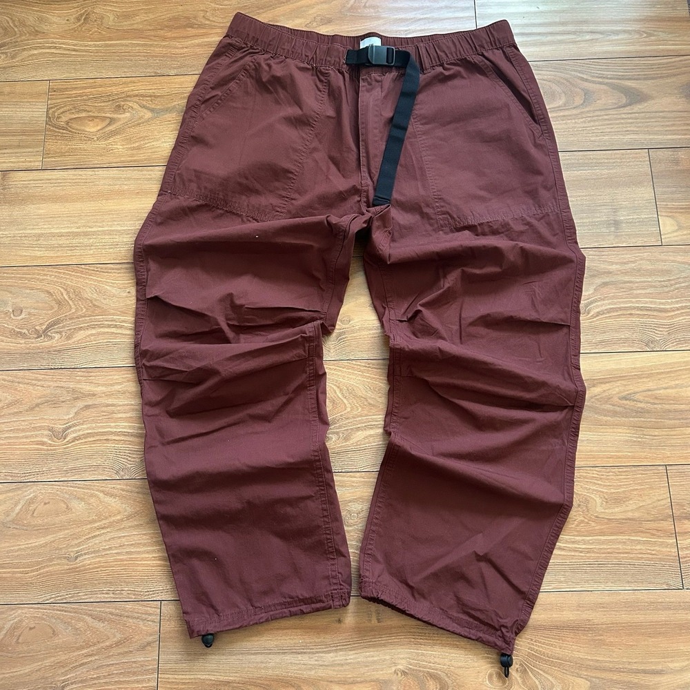 H&M Relaxed Fit Belted Nylon Cargo Pants Brown Sz L